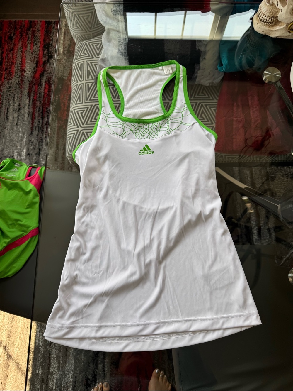 Vintage Adidas Foundation White & Neon Green Racerback Tank